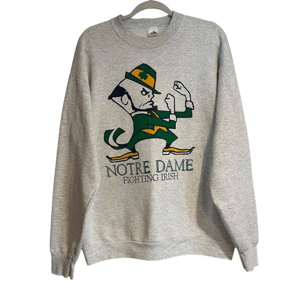 Notre Dame Fighting Irish Sweatshirt XL Vintage 90s Crewneck Gray College Sports - Picture 1 of 16